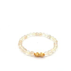 18K Gold Pixiu Piyao Charm Bracelet Natural Citrine Gemstones 8mm Size 7 1/4 in